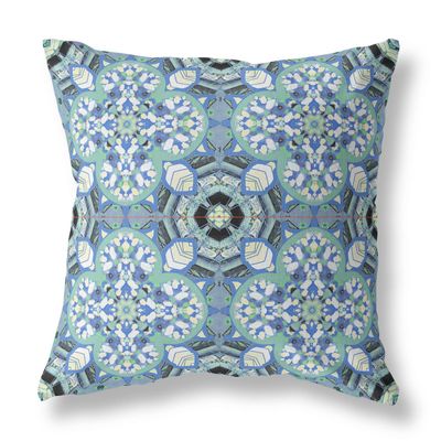 HomeRoots Blue White Black Broadcloth Sapphire White Cloverleaf Indoor Outdoor Throw Pillow