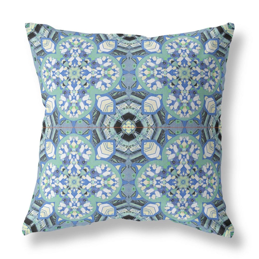 HomeRoots Blue White Black Broadcloth Sapphire White Cloverleaf Indoor Outdoor Throw Pillow