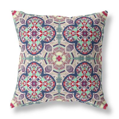 HomeRoots Maroon Green Broadcloth Mauve Blue Cloverleaf Indoor Outdoor Throw Pillow