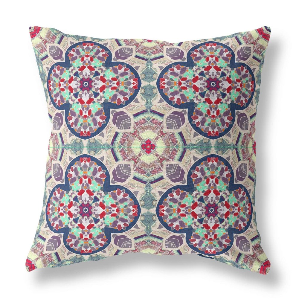 HomeRoots Maroon Green Broadcloth Mauve Blue Cloverleaf Indoor Outdoor Throw Pillow