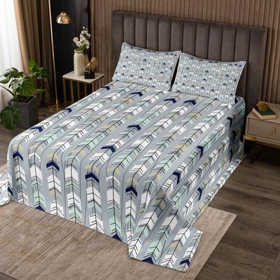 Homewish Boho Arrows Bedspread Twin Size,Geometric Coverlet Set 2pcs for Kids Teen Girls Boys Room Decor, Triangle Cupid's Arrow Quilted Coverlet Teal White Vintage Bedding Quilt with 1 Pillowcase