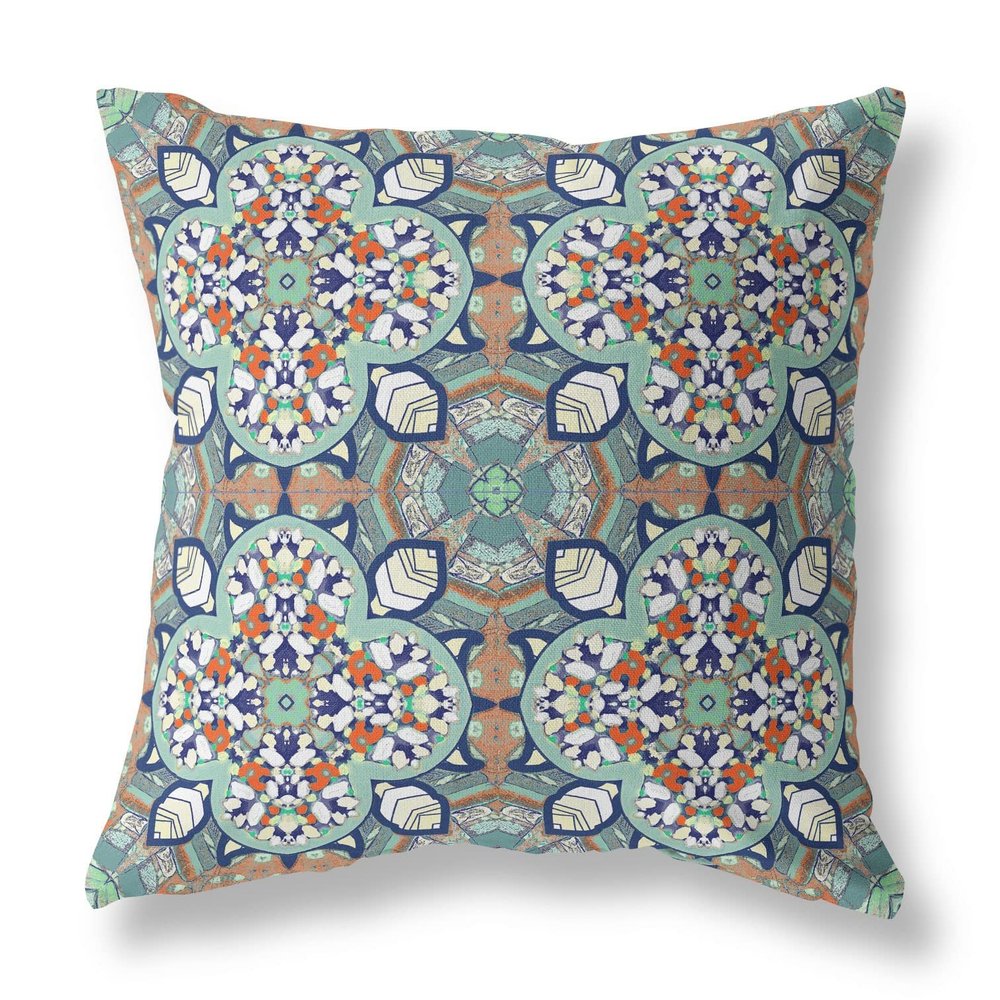 HomeRoots Green Muted Orange Broadcloth Green Orange Cloverleaf Indoor Outdoor Throw Pillow