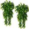 2pcs Artificial Hanging Plants Fake Hanging Plant Faux Eucalyptus Leaf Greenery Vine Outdoor UV Resistant Plastic Plants (2, Green) view 1