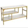 AT-VALY 3-Tier Stand for TV Media Console Table with Open Shelving Storage for Living Room Bedroom (Gold Frame with White Faux Marble top PB Board) view 1