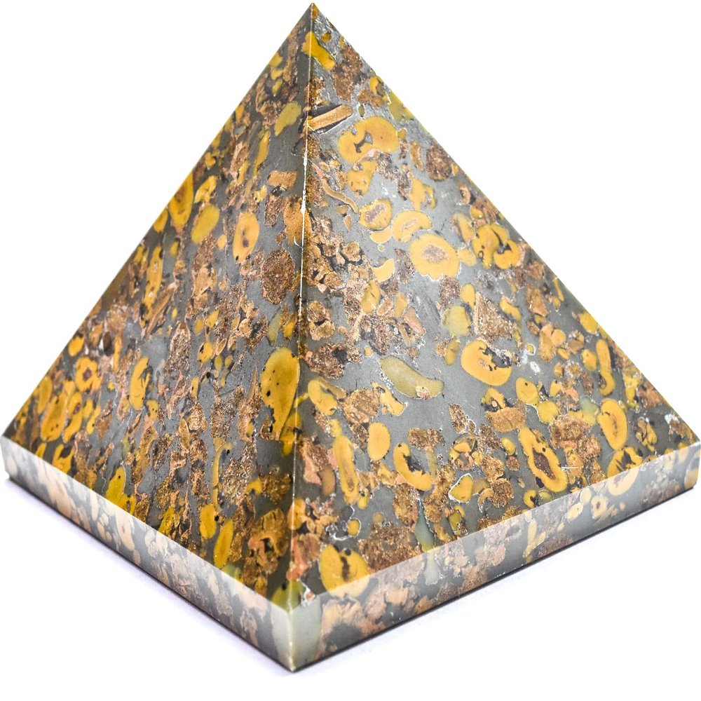 2.7" 305g Ajooba Fruit Jasper Pyramid Polished Natural Azubalite Conglomerate Gemstone Crystal Mineral Specimen - India + One Polished Clear Quartz Cabochon