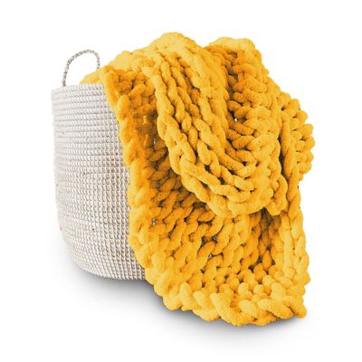 Adyrescia Chunky Knit Blanket Throw | 100% Hand Knit with Jumbo Chenille Yarn (30"x40", Harvest Yellow)