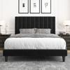Allewie Full Bed Frame/Velvet Upholstered Bed Frame with Vertical Channel Tufted Headboard/Strong Wooden Slats/Platform Bed Frame/Mattress Foundation/Box Spring Optional/Easy Assembly/Black view 1