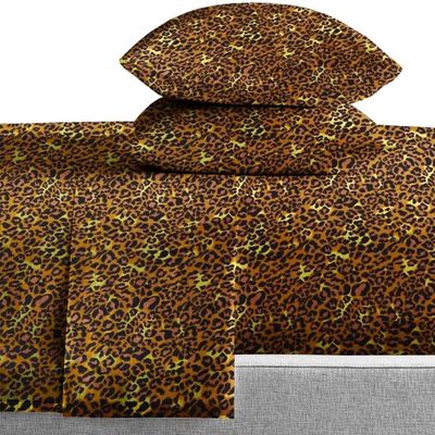 Neighbourhood Home 100% Giza Egyptian RV Short Queen Sheets Set - Soft Breathable Giza Sheet Set, 16" Extra Deep Pockets Fitted Sheet Fits Thick Mattress, Sateen Weave Sheet Set - Leopard Print