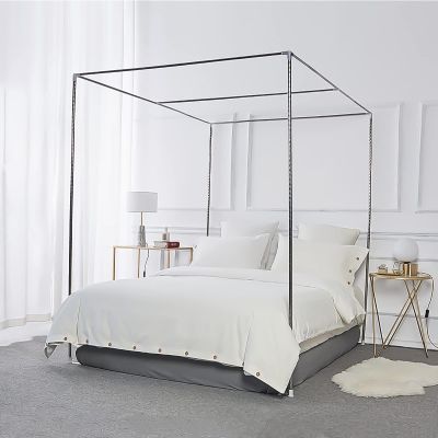 Foreate Canopy Bed Frame Stainless Steel Full Size Bed Canopy Frame & Bed Poles, Fit for Four-Corner Bed and Mosquito Curtains, Full (Silver)
