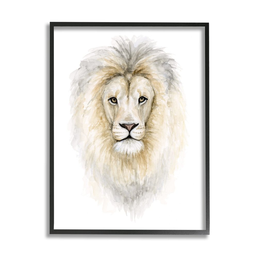 Stupell Industries Lion Mane Watercolor Portrait Kids' Nursery Safari Animal, Design by Fox Hollow Studios