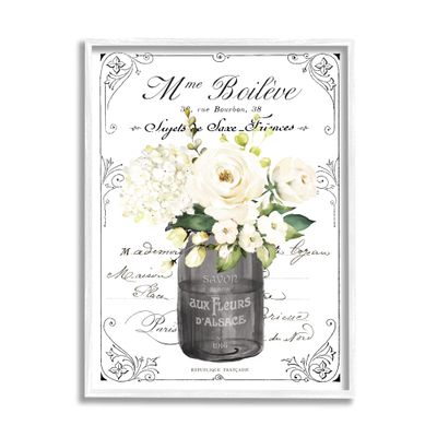 Stupell Industries Vintage Parisian Bathroom Floral Bouquet White Flowers, Design by Lettered and Lined