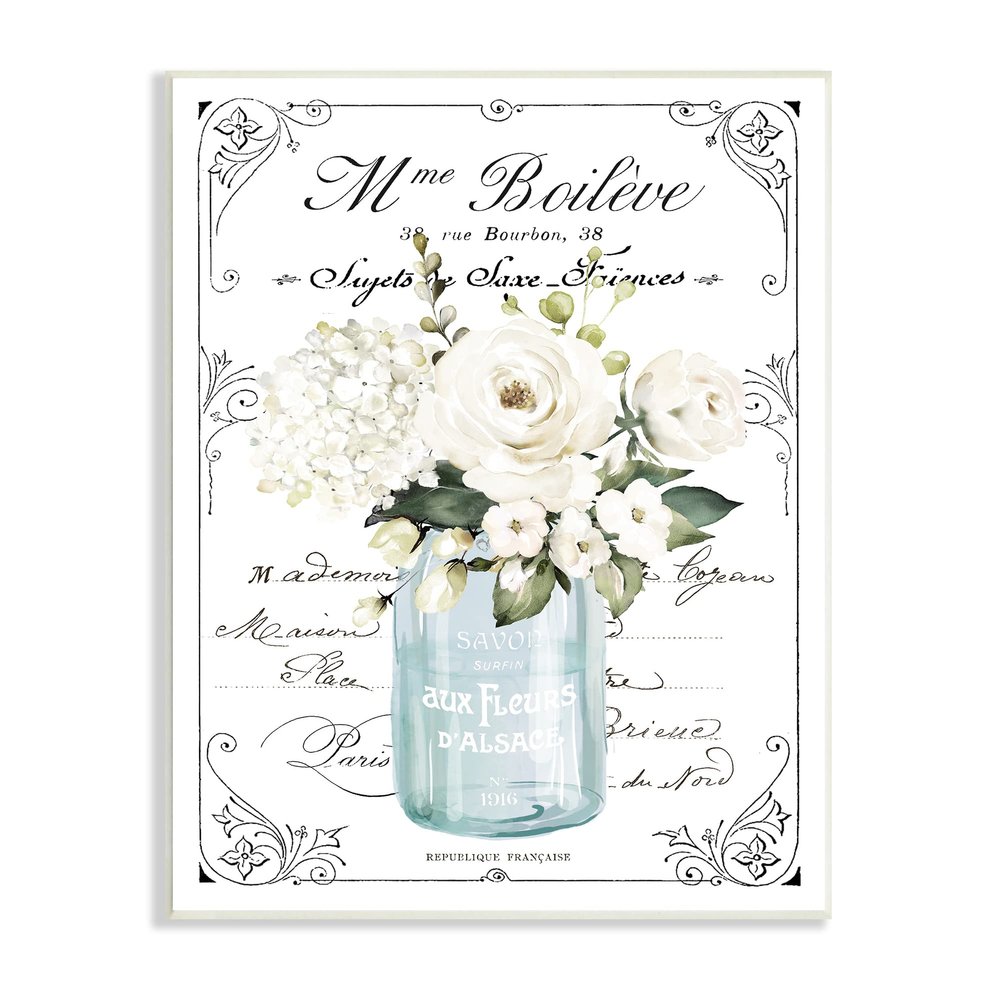 Stupell Industries Vintage Parisian Floral Bouquet White Farmhouse Flowers, Design by Lettered and Lined