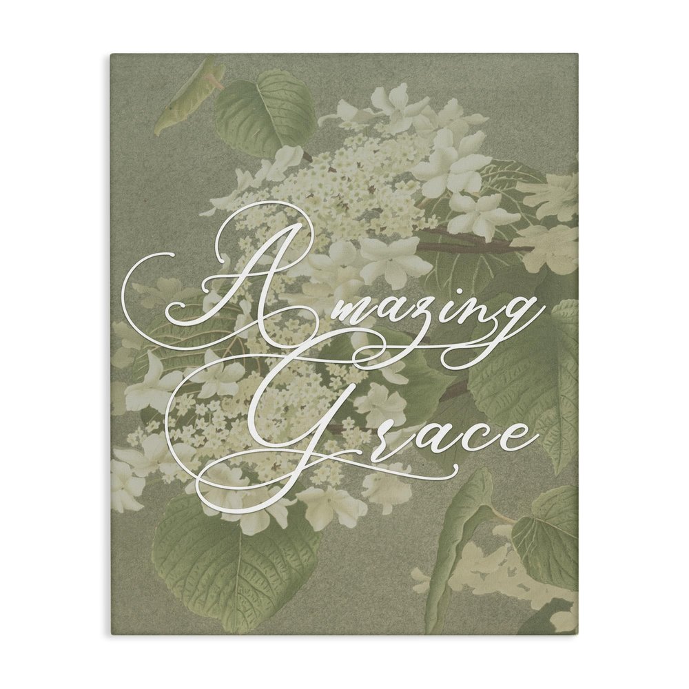 Stupell Industries Amazing Grace Phrase Vintage White Flower Blossoms, Design by Daphne Polselli