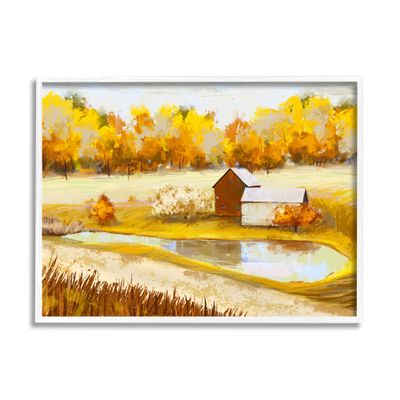 Stupell Industries Autumn Farm Pond Landscape Fall Foliage Countryside, Design by Ziwei Li