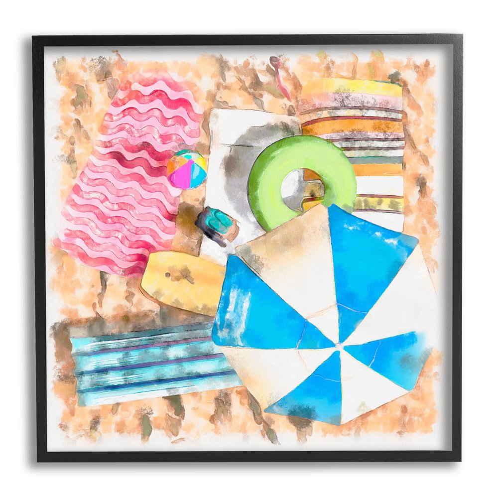 Stupell Industries Tropical Summer Beach Lounge Towel Umbrella Floats, Design by Alonzo Saunders
