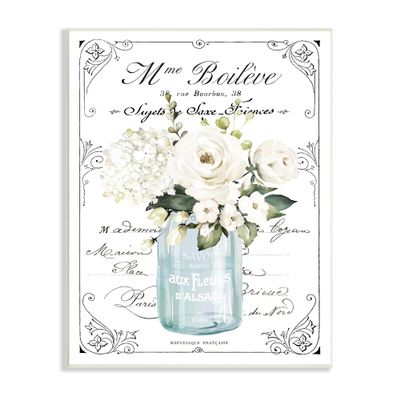 Stupell Industries Vintage Parisian Floral Bouquet White Farmhouse Flowers, Design by Lettered and Lined