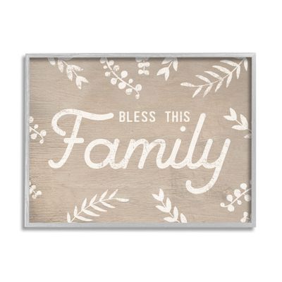 Stupell Industries Bless This Family Country Sentiment Plant Silhouette Border, Design by Daphne Polselli