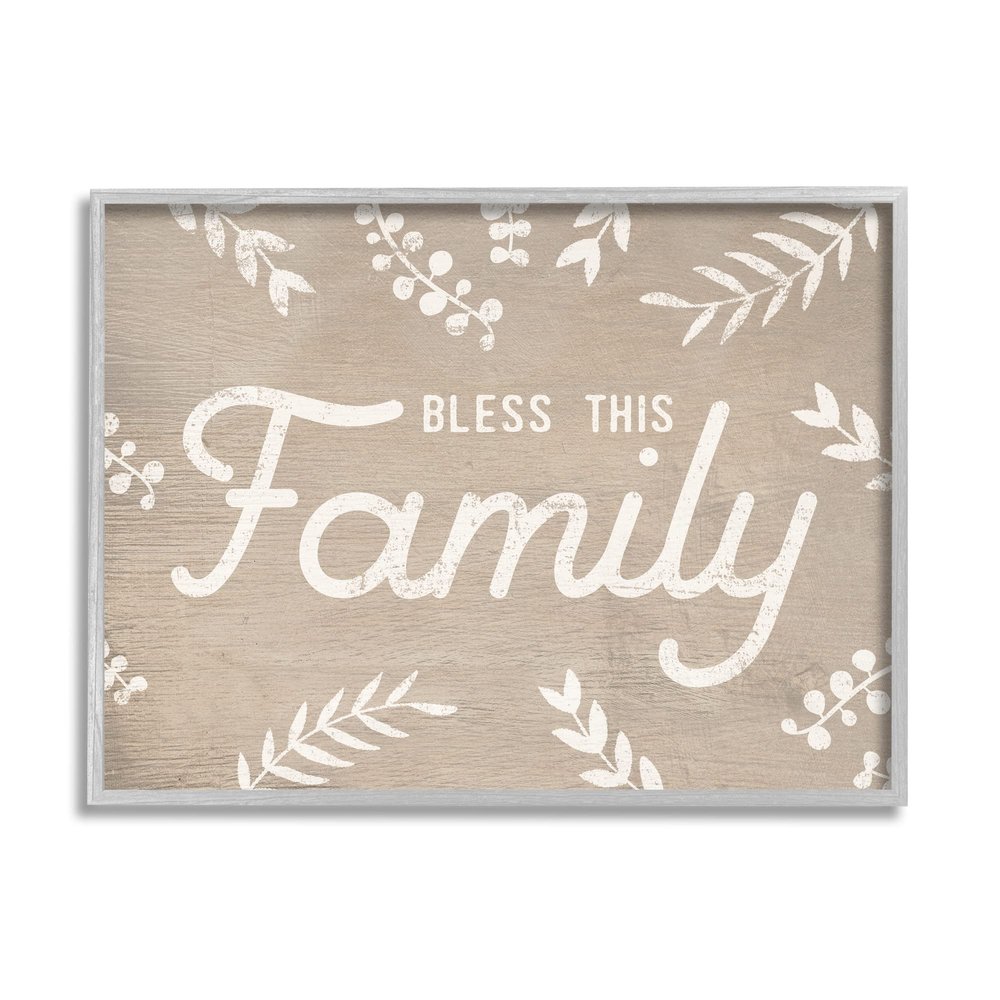 Stupell Industries Bless This Family Country Sentiment Plant Silhouette Border, Design by Daphne Polselli