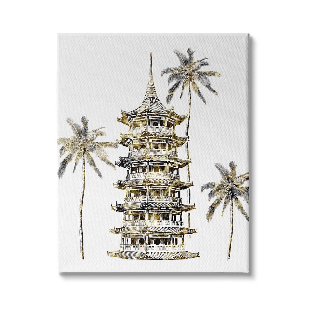 Stupell Industries Sun Pagoda Building Tropical Palms Glam Architecture, Design by Ziwei Li