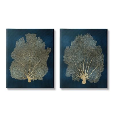 Stupell Industries Modern Sea Fan Composition Blue Gold Ocean Plant, Design by Melonie Miller