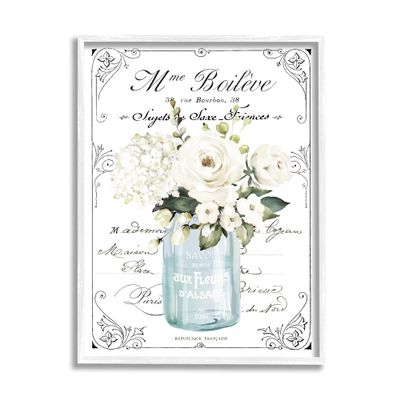 Stupell Industries Vintage Parisian Floral Bouquet White Farmhouse Flowers, Design by Lettered and Lined