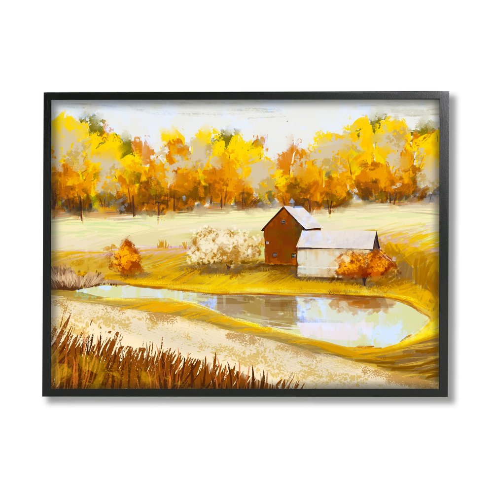Stupell Industries Autumn Farm Pond Landscape Fall Foliage Countryside, Design by Ziwei Li