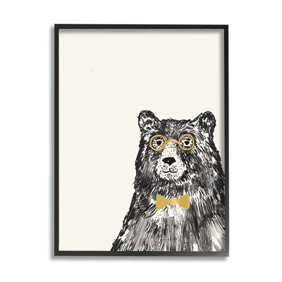 Stupell Industries Black Bear Golden Glasses Bow Tie Kids' Animal, Design by Heather McLaughlin