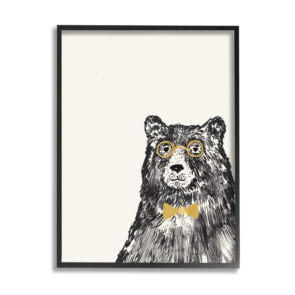 Stupell Industries Black Bear Golden Glasses Bow Tie Kids' Animal, Design by Heather McLaughlin