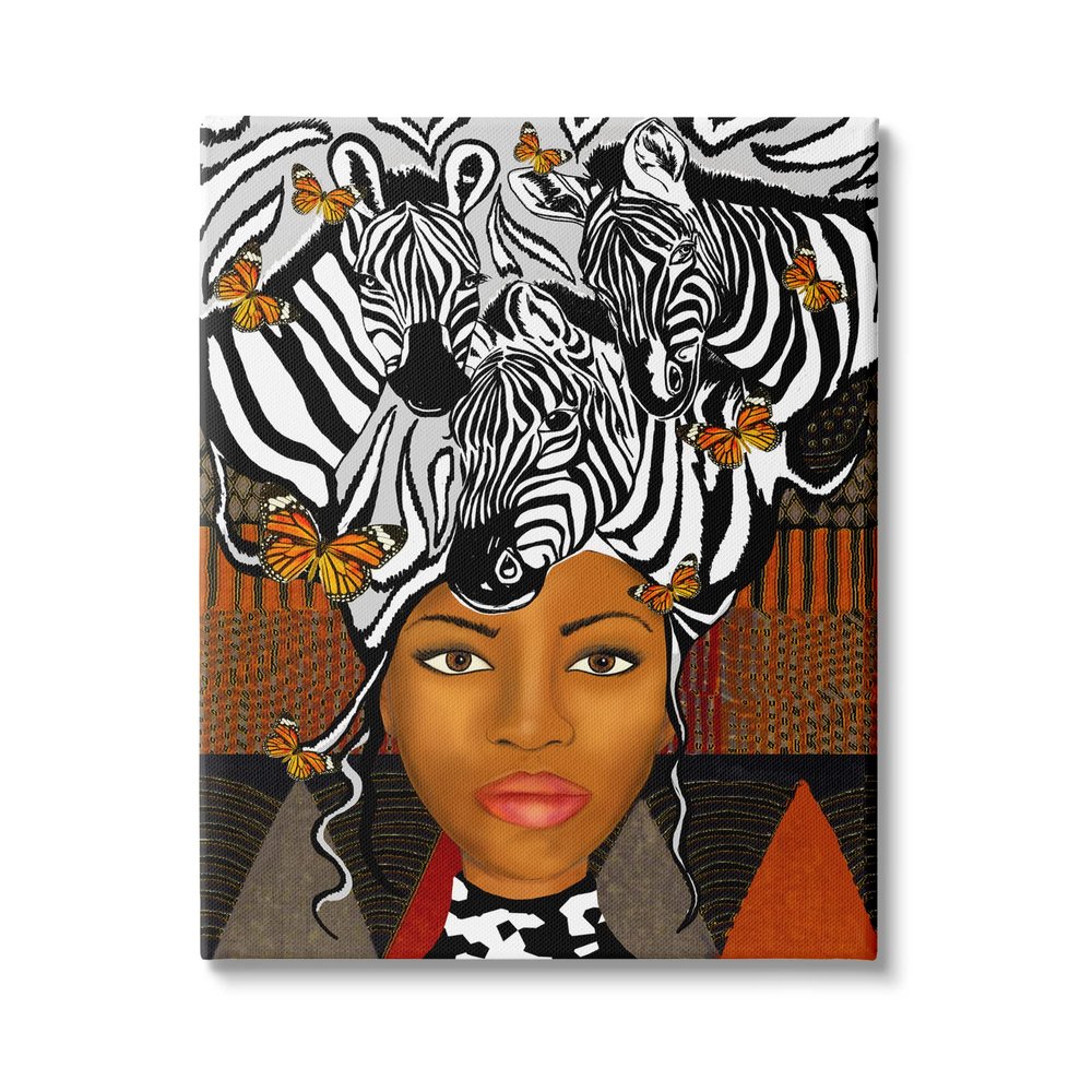 Stupell Industries Abstract Female Portrait Zebra Butterfly Collage Modern Pattern, Design by Sangita Bachelet
