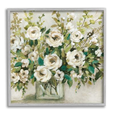 Stupell Industries Abstract White Rose Blossom Bouquet Floral Vase, Design by Carol Robinson