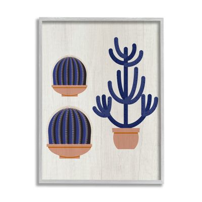 Stupell Industries Modern Cactus Trio Abstract Blue Cacti Potted, Design by Daphne Polselli