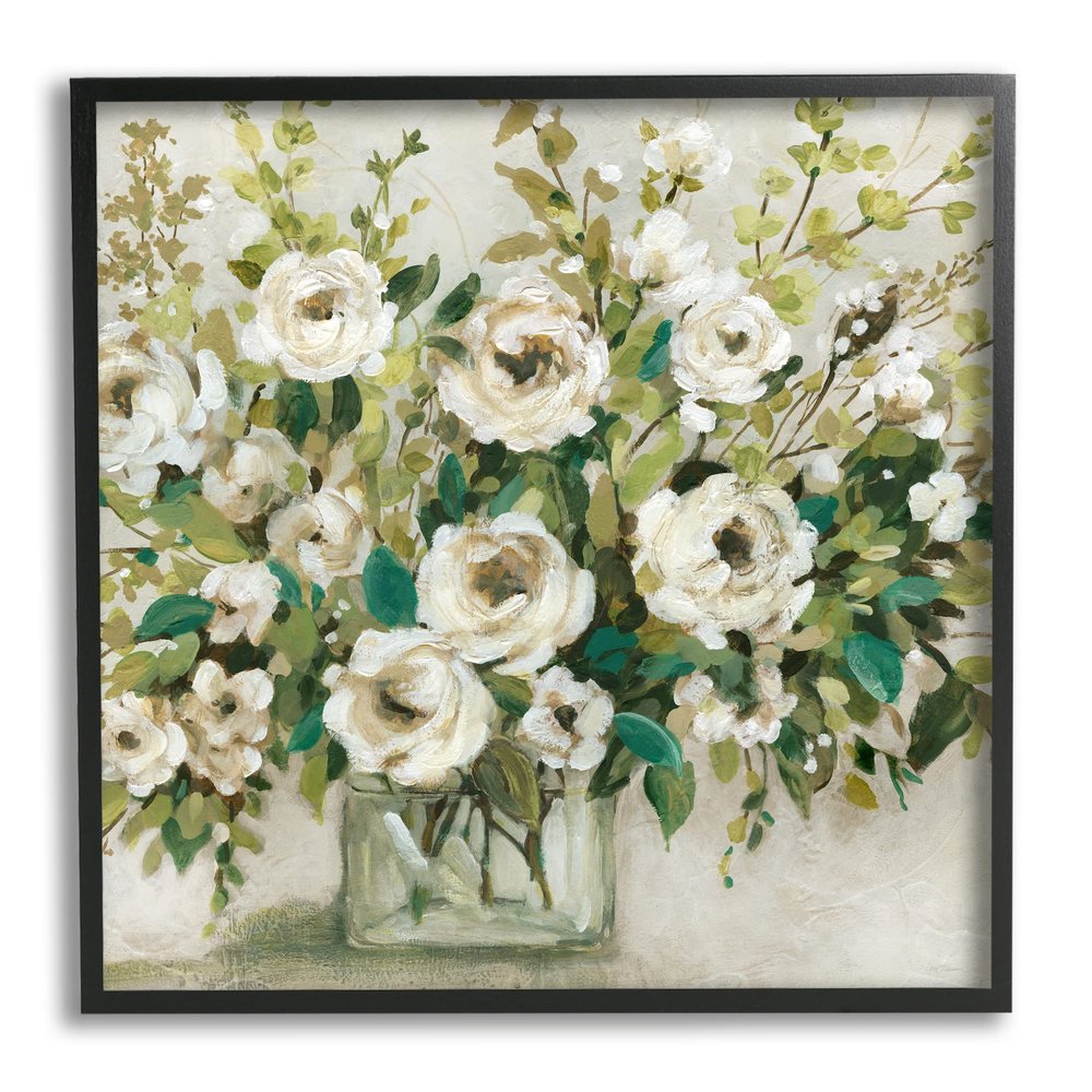 Stupell Industries Abstract White Rose Blossom Bouquet Floral Vase, Design by Carol Robinson