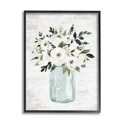 Stupell Industries White Ranunculus Floral Bouquet Blue Canning Jar, Design by Lettered and Lined