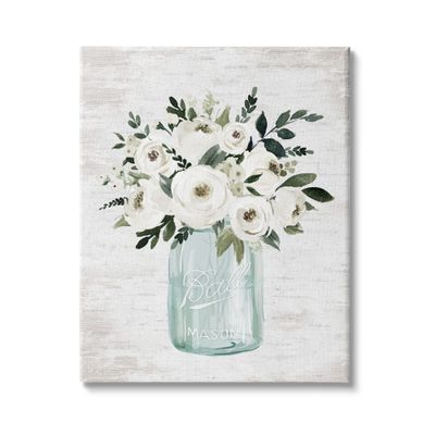 Stupell Industries White Ranunculus Floral Bouquet Blue Canning Jar, Design by Lettered and Lined