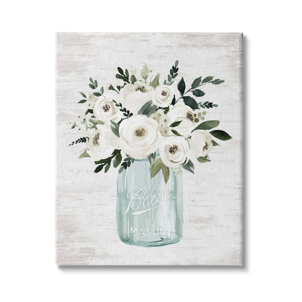Stupell Industries White Ranunculus Floral Bouquet Blue Canning Jar, Design by Lettered and Lined
