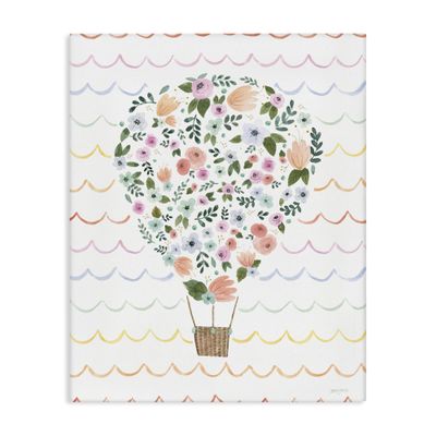 Children's Floral Pattern Hot Air Balloon, 30 x 40 Inch Canvas Wall Art
