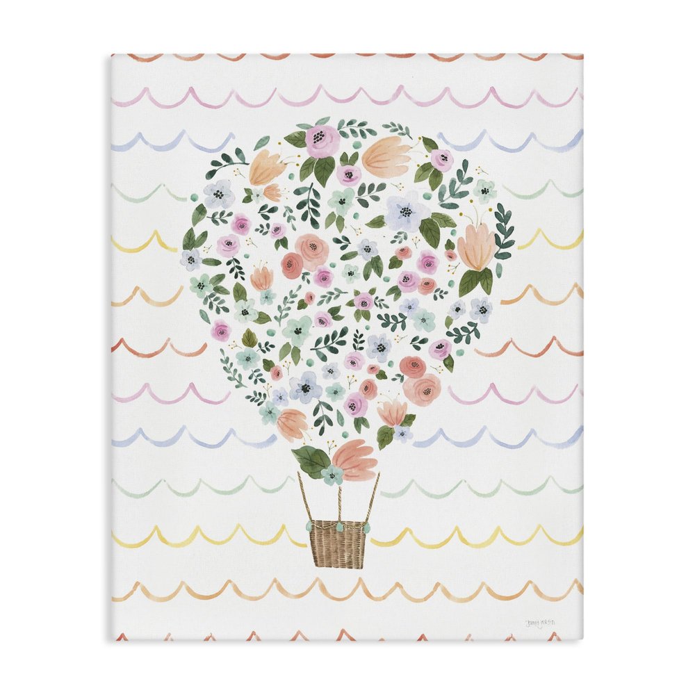 Children's Floral Pattern Hot Air Balloon, 30 x 40 Inch Canvas Wall Art