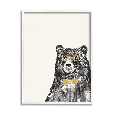 Stupell Industries Black Bear Golden Glasses Bow Tie Kids' Animal, Design by Heather McLaughlin