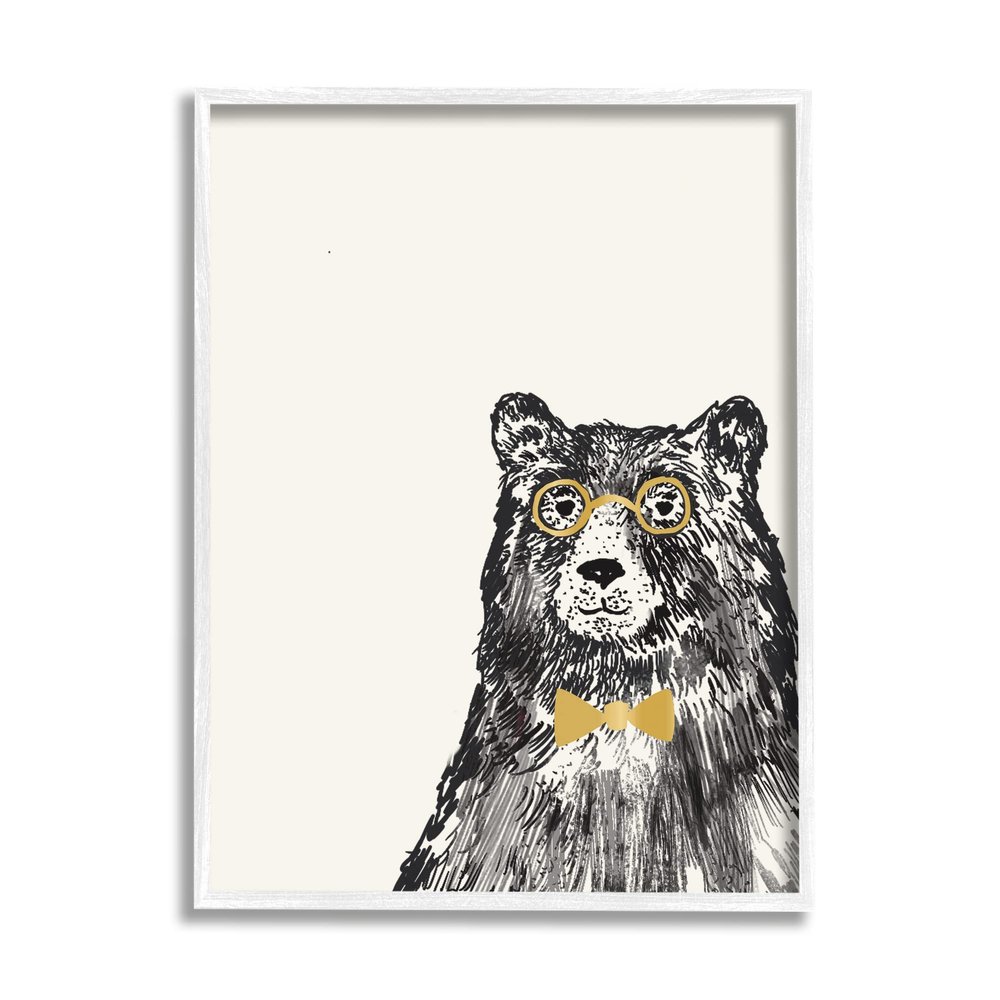Stupell Industries Black Bear Golden Glasses Bow Tie Kids' Animal, Design by Heather McLaughlin