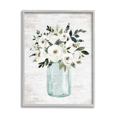 Stupell Industries White Ranunculus Floral Bouquet Blue Canning Jar, Design by Lettered and Lined