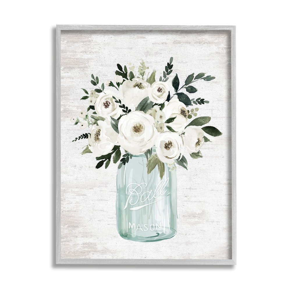 Stupell Industries White Ranunculus Floral Bouquet Blue Canning Jar, Design by Lettered and Lined