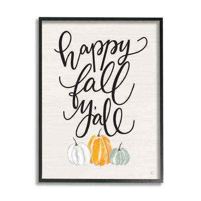 Stupell Industries Happy Fall Y'all Phrase Pumpkin Trio Autumn Vegetables, Design by Fearfully Made Creations