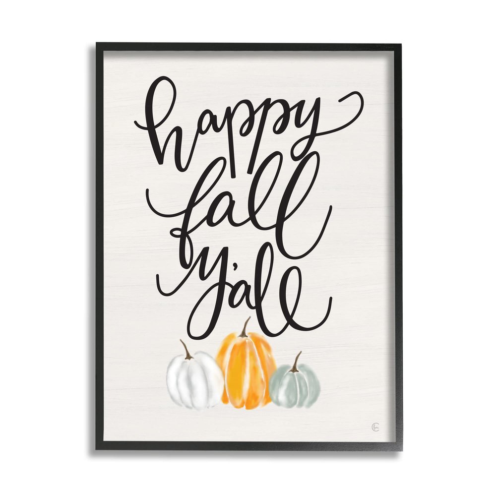 Stupell Industries Happy Fall Y'all Phrase Pumpkin Trio Autumn Vegetables, Design by Fearfully Made Creations