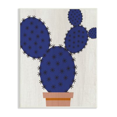 Stupell Industries Modern Prickly Pear Potted Cactus Abstract Blue Succulent, Design by Daphne Polselli