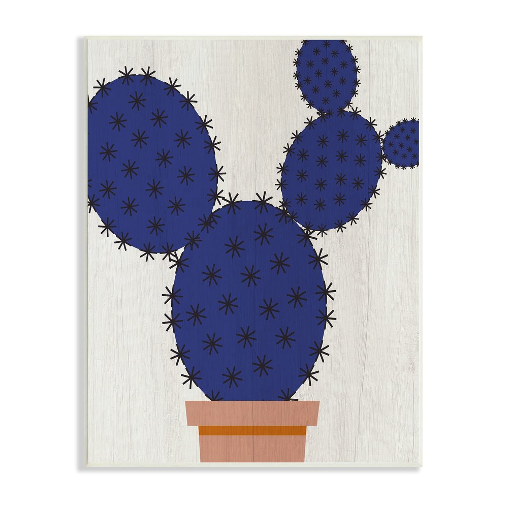Stupell Industries Modern Prickly Pear Potted Cactus Abstract Blue Succulent, Design by Daphne Polselli