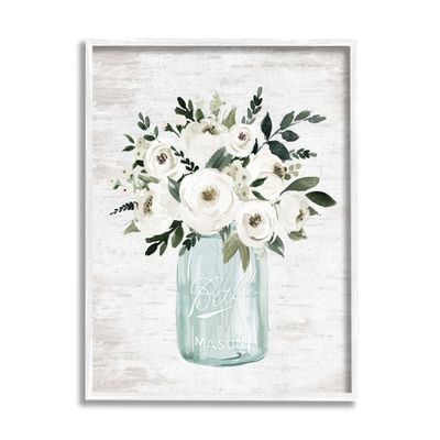 Stupell Industries White Ranunculus Floral Bouquet Blue Canning Jar, Design by Lettered and Lined