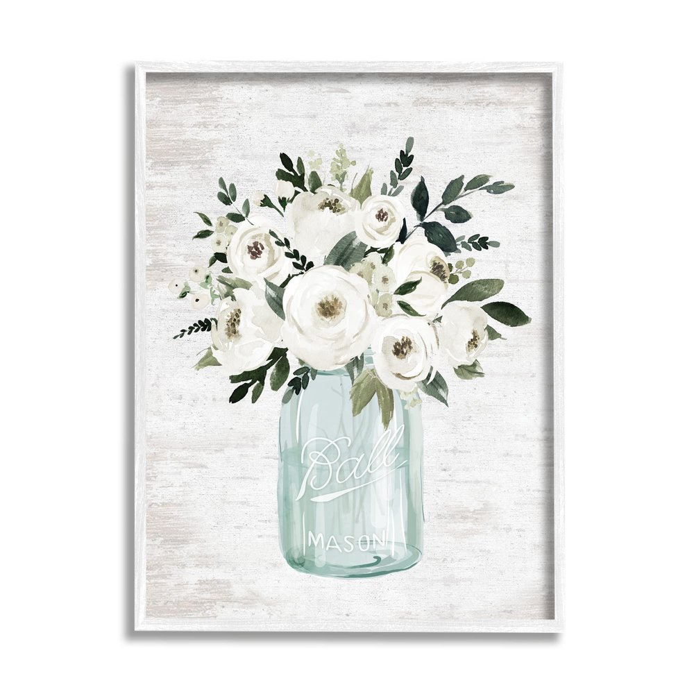 Stupell Industries White Ranunculus Floral Bouquet Blue Canning Jar, Design by Lettered and Lined