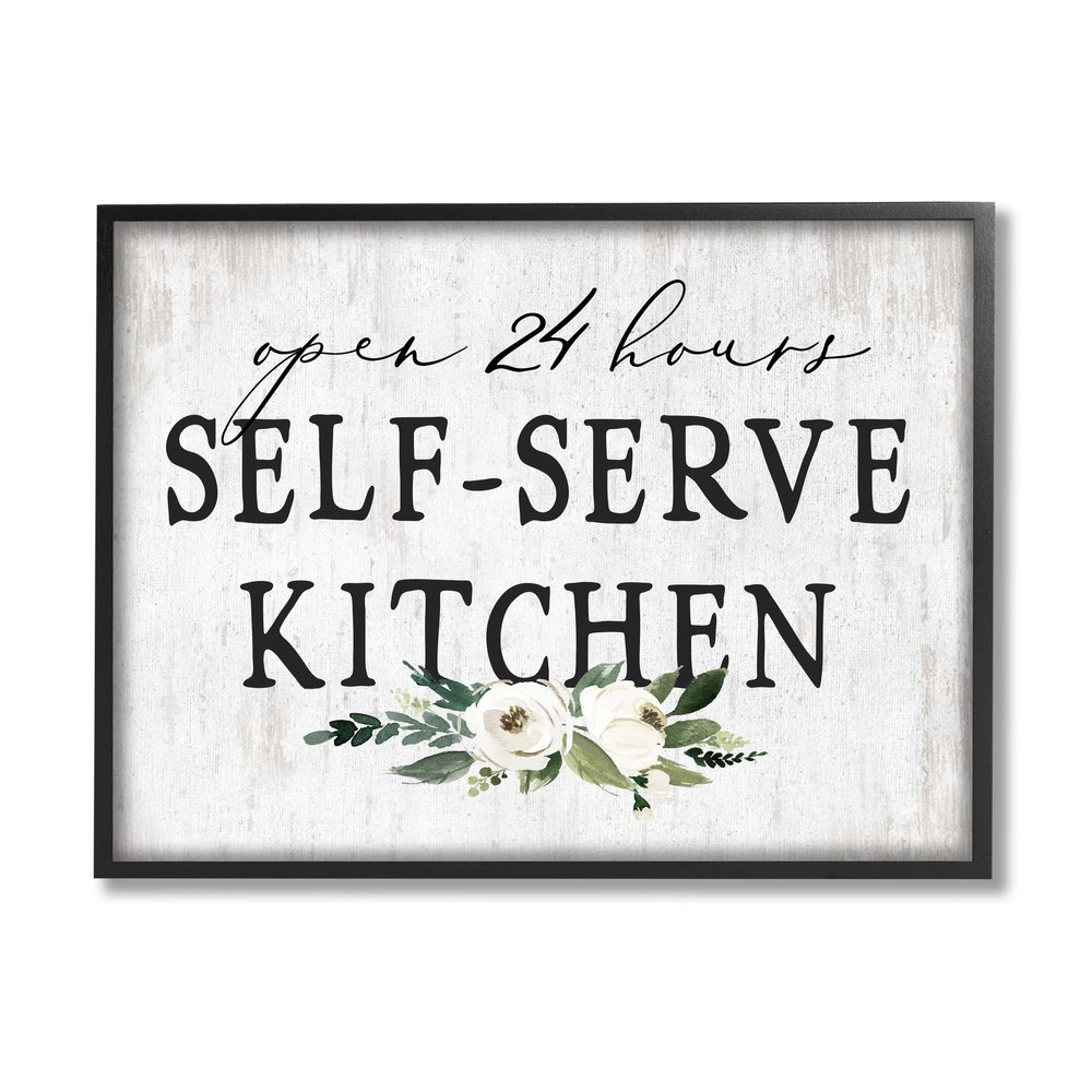 Stupell Industries Self-Serve Kitchen Sign White Flowers 24 Hours, Design by Lettered and Lined