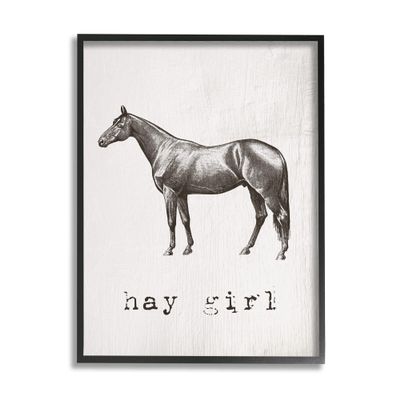 Stupell Industries Hay Girl Funny Horse Pun Vintage Equestrian Portrait, Design by Daphne Polselli