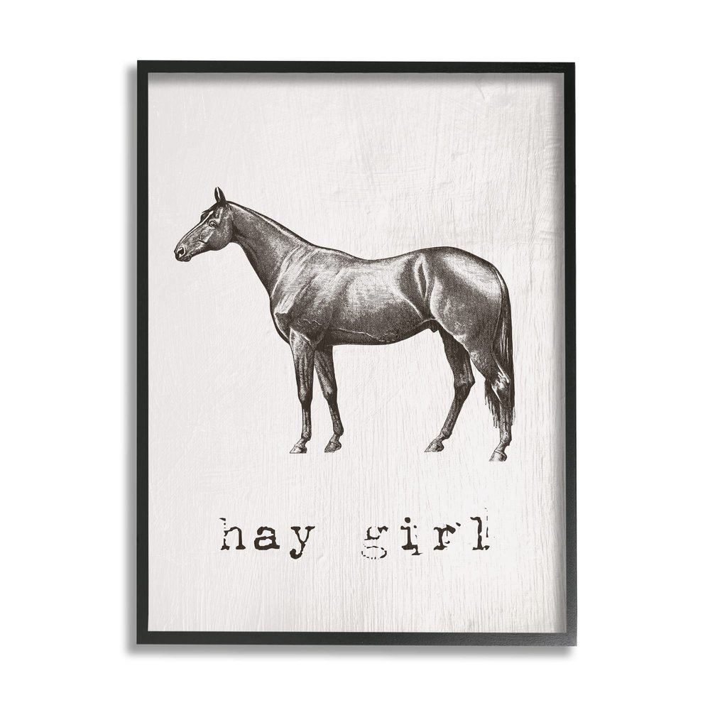 Stupell Industries Hay Girl Funny Horse Pun Vintage Equestrian Portrait, Design by Daphne Polselli